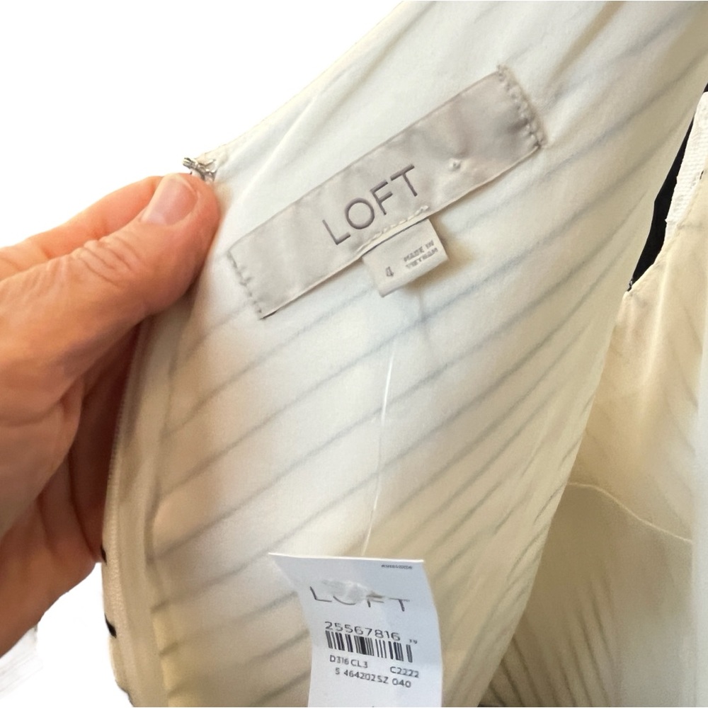 NWT Ann Taylor LOFT Dress Black Off-White Contrast Stripe Double V Neck Sz 4 NEW - Picture 6 of 8
